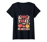 Mujer Apple Honey Dip Repeat Rosh Hashanah Yom Kippur Hanukkah Camiseta Cuello V