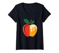 Mujer Apple Honey Dip Repeat Rosh Hashanah Yom Kippur Hanukkah Camiseta Cuello V