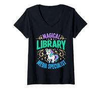 Mujer Apreciación del Trabajador Escolar Especialista en Medios de la Biblioteca mágica Camiseta Cuello V