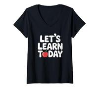 Mujer Aprendamos Hoy Apple Maestro de Regreso a Clases Camiseta Cuello V