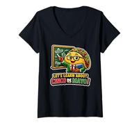Mujer Aprendamos sobre el Taco Divertido Maestro del Cinco de Mayo Camiseta Cuello V