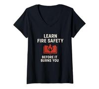 Mujer Aprender Seguridad contra Incendios | Concientización de Seguridad Motivacional de Camiseta Cuello V