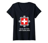 Mujer Après Ski Club Suiza Snowflake Bandera Suiza Camiseta Cuello V