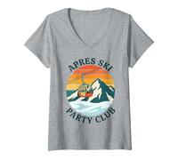 Mujer Apres Ski Party Club Vintage Sunset Góndola Montaña Camiseta Cuello V