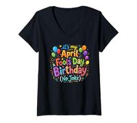 Mujer April Fool's Day Birthday Funny Born on April 1st Joke Camiseta Cuello V