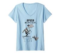 Mujer Apush Me Off a Cliff 2025 Examen Ap para Estudiantes Bandera Americana Camiseta Cuello V