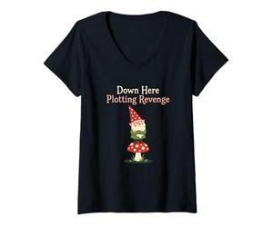 Mujer Aquí Abajo trazando Venganza jardín Gnomo Collector Camiseta Cuello V