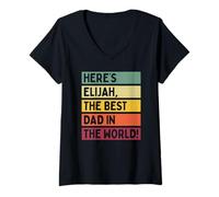 Mujer Aquí está Elijah El mejor papá del mundo Día del Padre Retro Camiseta Cuello V