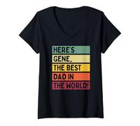 Mujer Aquí está Gene El mejor papá del mundo Día del Padre Retro Camiseta Cuello V