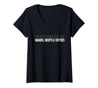Mujer Aquí para Disfrutar de la Divertida Cultura Escocesa de Haggis, neeps y tatties Camiseta Cuello V