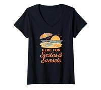 Mujer Aquí para Siestas & Puestas de Sol - Elementos mínimos de Verano Camiseta Cuello V