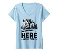 Mujer Aquí Piggy Piggy Caza De Jabalí Camiseta Cuello V
