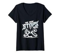Mujer Aquí Se Detiene el Puck - Diseño de Portero de Hockey Camiseta Cuello V