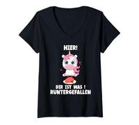 Mujer Aquí tienes algo que se cayó Camiseta Cuello V