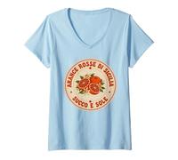Mujer Arance Rosse di Sicilia Succo y Sole Vintage Naranja Arte Camiseta Cuello V