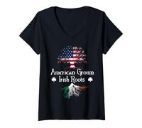 Mujer Árbol americano cultivado con raíces irlandesas Día de San Patricio Camiseta Cuello V