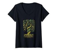 Mujer Árbol de la vida ADN Yggdrasil Ancestry Roots Código genético Camiseta Cuello V
