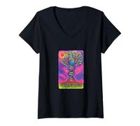 Mujer Árbol de la vida ADN Yggdrasil Ancestry Roots Código genético Camiseta Cuello V