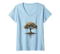 Mujer Árbol De La Vida Raíces Naturaleza Espiritual Art Tree of Camiseta Cuello V