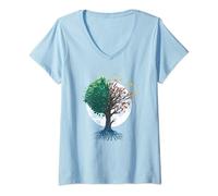 Mujer Árbol De Mariposas Otoño Mariposa Caída Naturaleza Luna Camiseta Cuello V