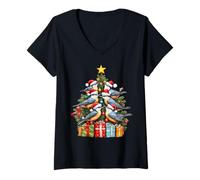 Mujer Árbol de Navidad de pájaro trepador Camiseta Cuello V