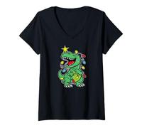 Mujer Árbol de Navidad Tree Rex Dino Navidad X-Mas Camiseta Cuello V