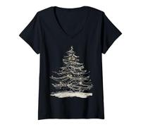 Mujer Árbol de Navidad X-Mas Graphic Family Artwork Árbol de Navidad Camiseta Cuello V