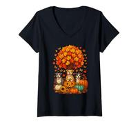 Mujer Árbol de otoño de Acción de Gracias Otoño Pitbull Dog Leaf Fall It's Fall Y'all Camiseta Cuello V