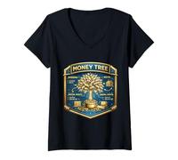 Mujer Árbol del Dinero Libertad financiera Lado ajetreo Finanzas pasivas Camiseta Cuello V