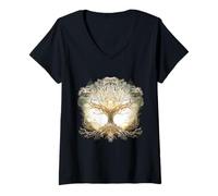 Mujer Árbol del Mundo Yggdrasil Viking T Mitología nórdica Camiseta Cuello V