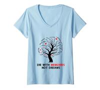 Mujer Árbol Inspirador de Life Canvas Die with Memories Not Dreams Camiseta Cuello V