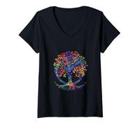 Mujer Árbol o vida con signo de paz Camiseta Cuello V