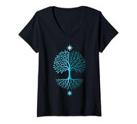 Mujer Árbol simbólico Equilibrio ciclos armonía Camiseta Cuello V