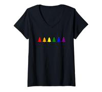 Mujer Arbolitos de Navidad Gay con Arco Iris LGBT Camiseta Cuello V