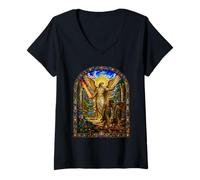 Mujer Arcángel expulsa Arte Mosaico de la Catedral de Adán y Eva Edén Camiseta Cuello V