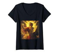 Mujer Arcángel Uriel Vintage Católico Ángel Religioso Camiseta Cuello V