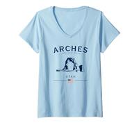 Mujer Arches National Park Utah USA Mountains Bandera Estadounidense Camiseta Cuello V