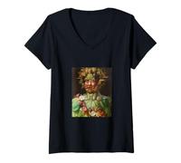 Mujer Archimboldo Vertumnus Fruta Cara Renacimiento Arte Fino Divertido Camiseta Cuello V