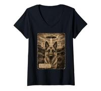 Mujer Archivo de Caso de abducción alienígena ovni de Perro Pastor alemán 74-1967 Camiseta Cuello V