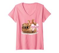 Mujer Arco Coqueta Arca De Noé Animales Cristianos Chica Mamá Rosa Camiseta Cuello V