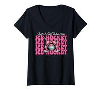 Mujer Arco de coqueta de hockey sobre hielo Just A Girl Who Loves Camiseta Cuello V