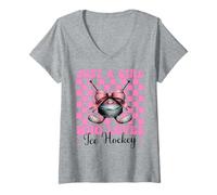 Mujer Arco de coqueta de hockey sobre hielo Just A Girl Who Loves Camiseta Cuello V