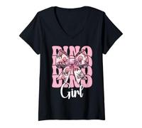 Mujer Arco de Coqueta Dino Girl Triceratops Dinosaur Girl Camiseta Cuello V