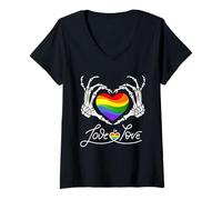 Mujer Arco Iris Esqueleto Corazón Amor Es Amor LGBT Gay Lesbianas Orgul Camiseta Cuello V