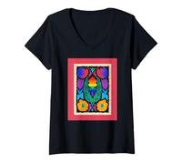 Mujer Arco Iris Floral Art LGBTQ Botanical Folk Blooms Camiseta Cuello V