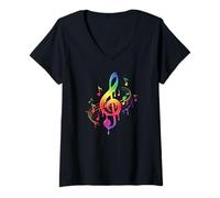 Mujer Arco Iris Partituras Músico Música Lover Colorido Bloc Camiseta Cuello V