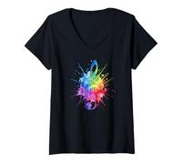 Mujer Arco Iris Partituras Músico Música Lover Colorido Bloc Camiseta Cuello V