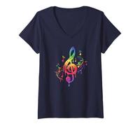 Mujer Arco Iris Partituras Músico Música Lover Colorido Bloc Camiseta Cuello V
