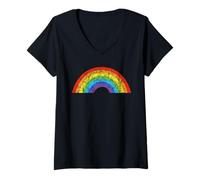 Mujer Arco iris retro de los 80 - Diseño simple de los años ochenta Camiseta Cuello V