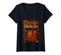 Mujer Ardilla Hibernando Otoño Hojas Bosque Animal Divertido Otoño Camiseta Cuello V